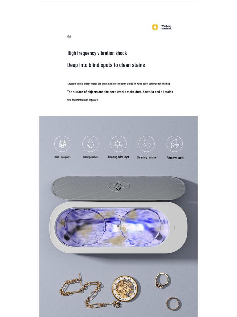 Compact Ultrasonic Cleaner with UV Sterilization for Glasses and Jewelry