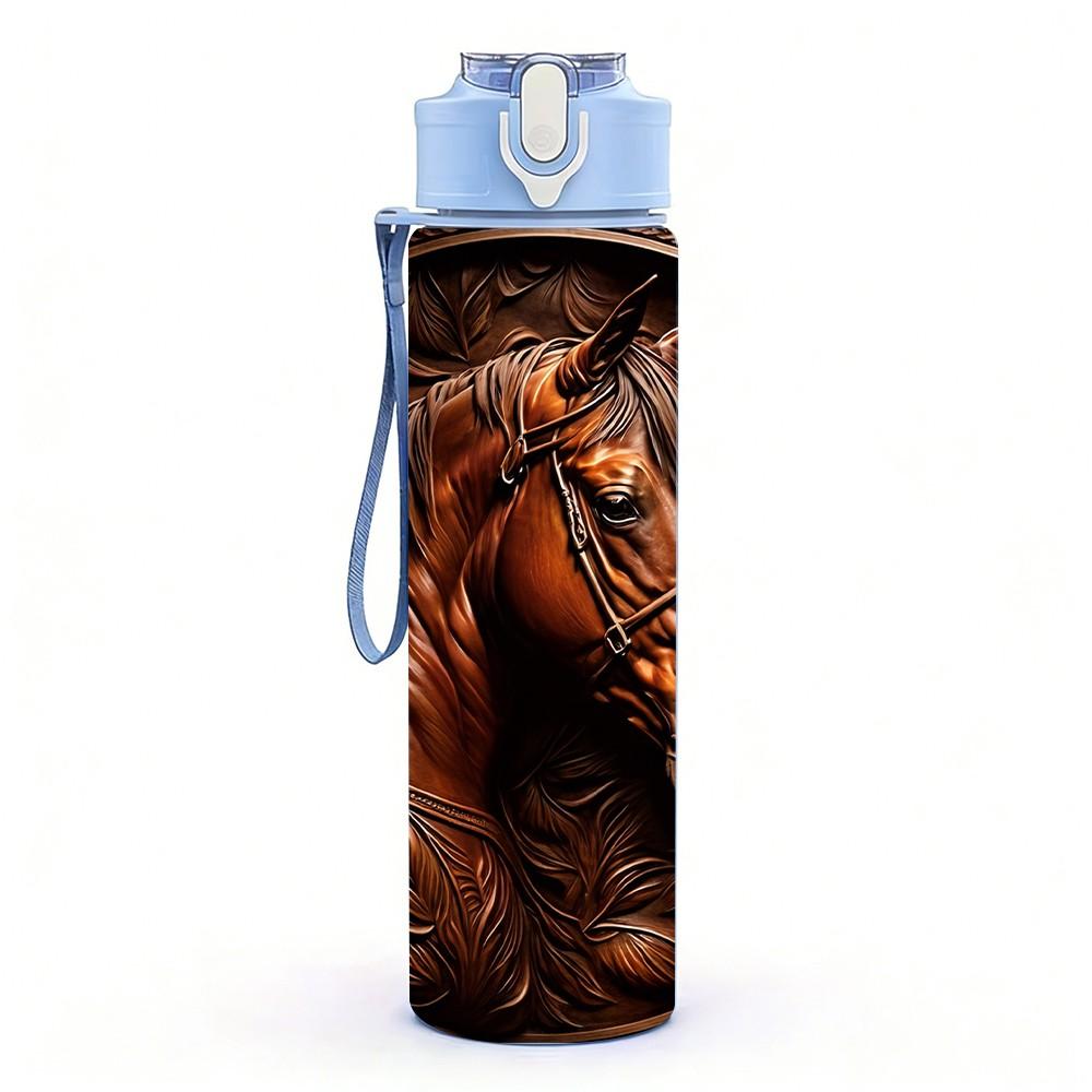 1PC Dark Horse Vintage Relief Art 750ml Color Plastic Sports Water Bottle Leakproof Flip Straw Lid Suitable for Sports Office Home Use