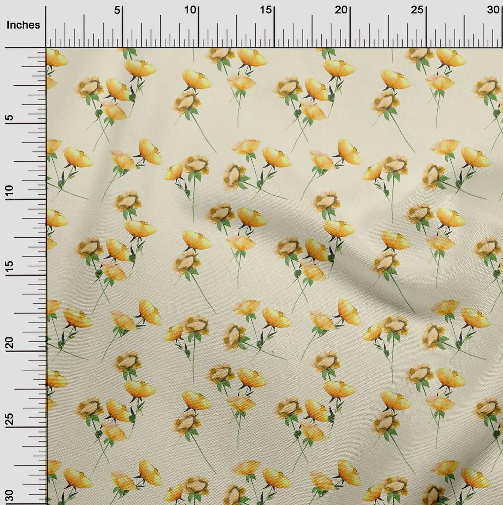 oneOone Cotton Flex Cream Fabric Flower & Leaves Watercolor Sewing Fabric By The Yard Print Diy Clothing Sewing 40 Inche