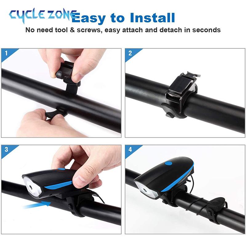 Bicycle Light with Horn USB Rechargeable LED Waterproof MTB Bike Dark Night Outdoor Riding Headlight and Rear Bike Light Set