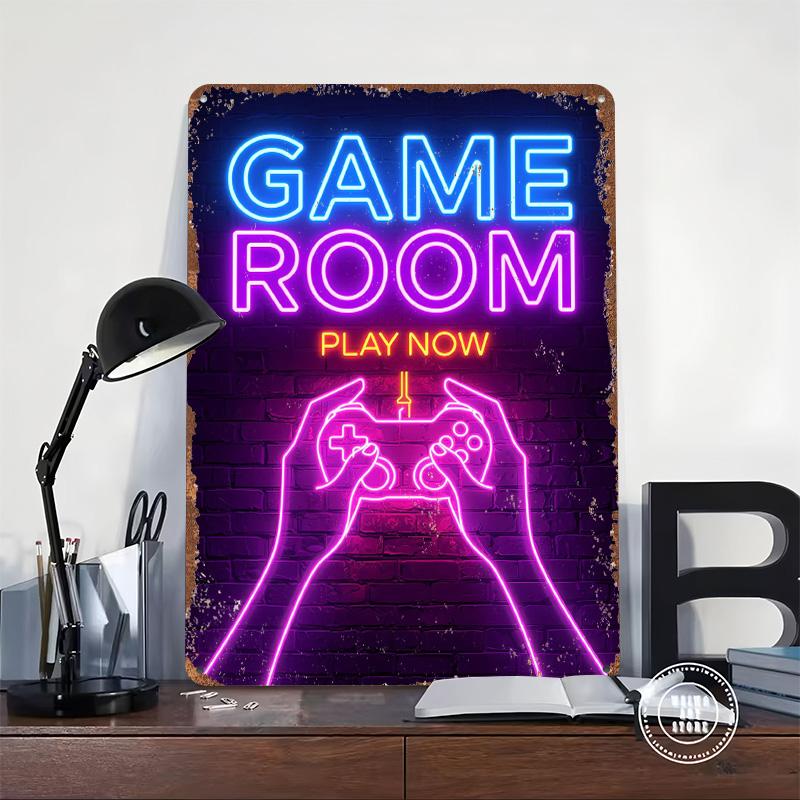 Spielzimmer Neonschild Metallposter Personalisierte Wandkunst Retro Vintage Blechschilder für Garagendekoration Zuhause Badezimmerdekoration