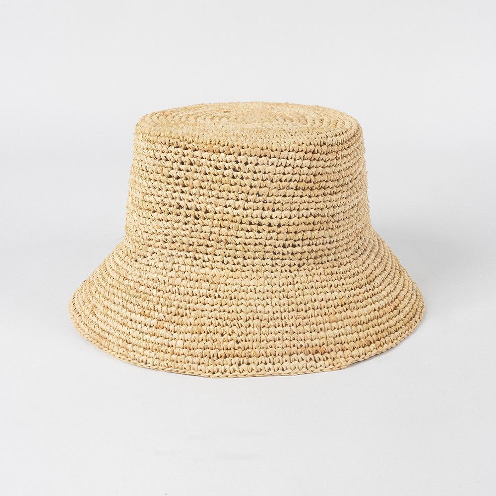 Spring and Summer New Fashion Casual Handmade Crochet Raffia Flat Top Bucket Hat Outdoor Travel Sunscreen Sunshade Straw Hat