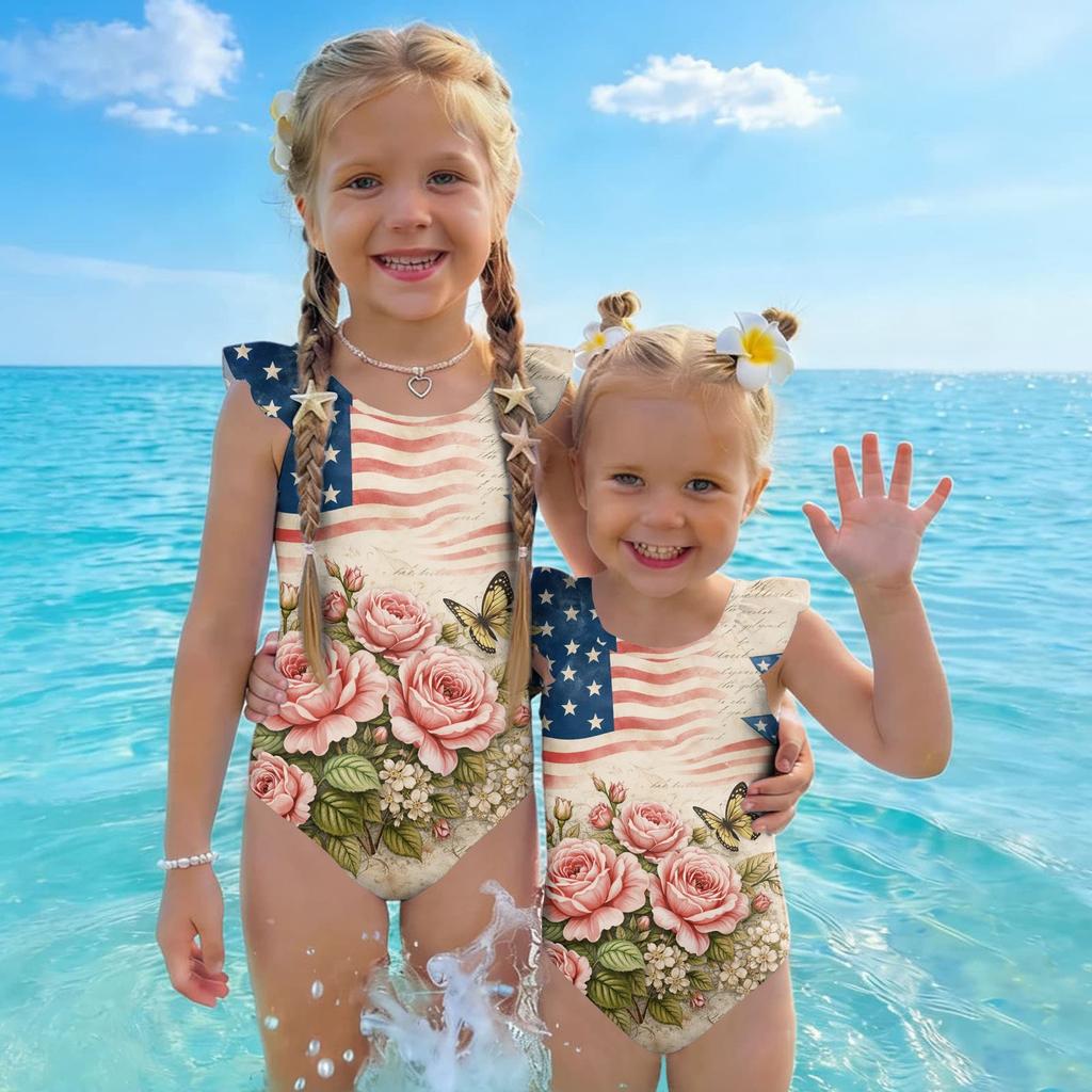 Girls One Piece Swimsuit Floral Print Sleeveless Summer Swimwear Kids Casual Comfortable Fit Soft Fabric Durable Stitching