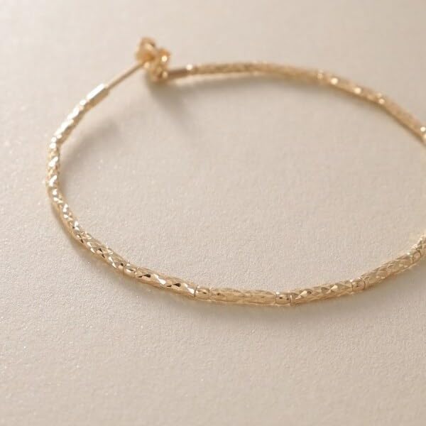 K18 Mirror Cut Bead Hoop Earrings Yellow Gold 00 [Kokoshnick] (small) (100)