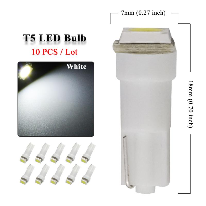 10 PCS T5 74 LED Bulbs 12V 5050 1-SMD 7000K White Car Interior Maps Dashboard Instrument Panel Gauge Cluster Indicator Lights