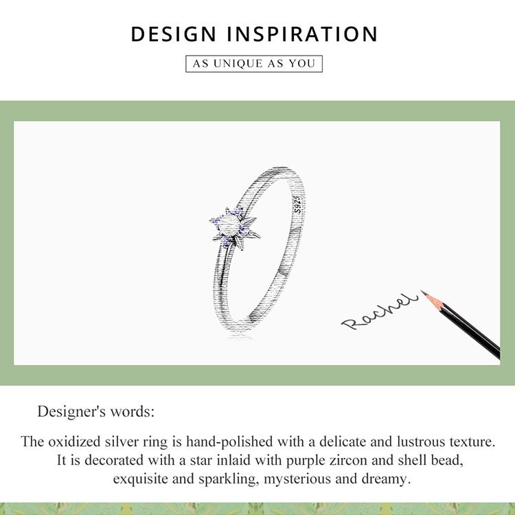 WOSTU 925 Sterling Silver Romantic Shining Shell Bead Star Ring for Women Fine Jewelry Gift