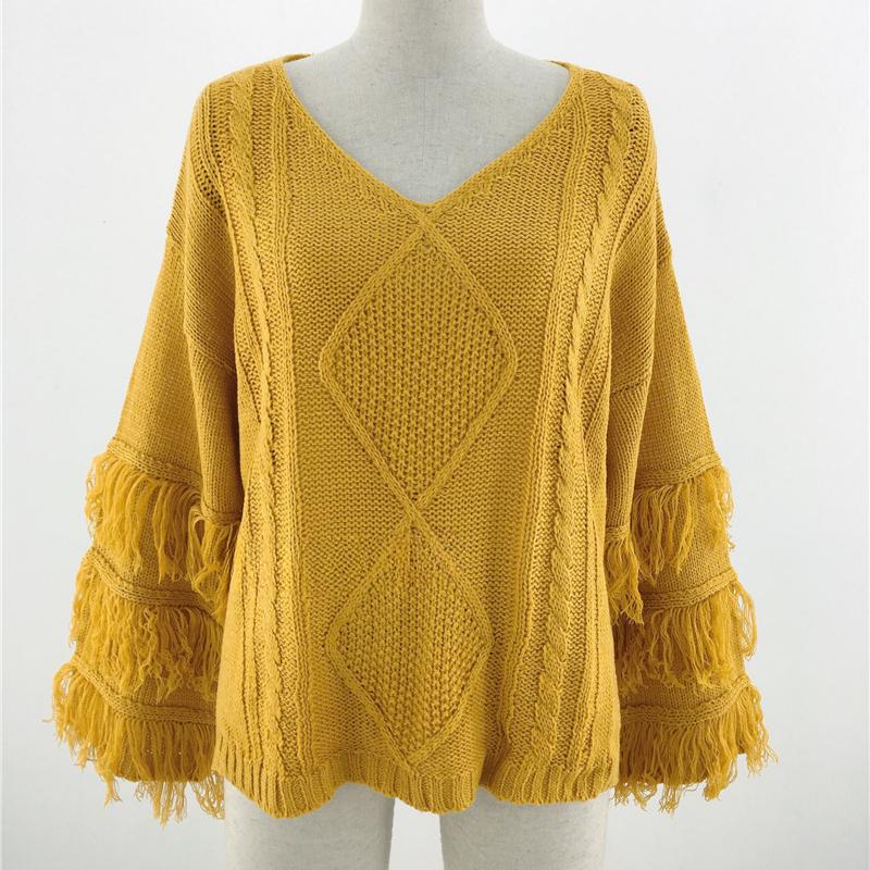 

IHUASU Женский свитер-пуловер с бахромой для поездок на работу, однотонный модный трикотаж XL жёлтый