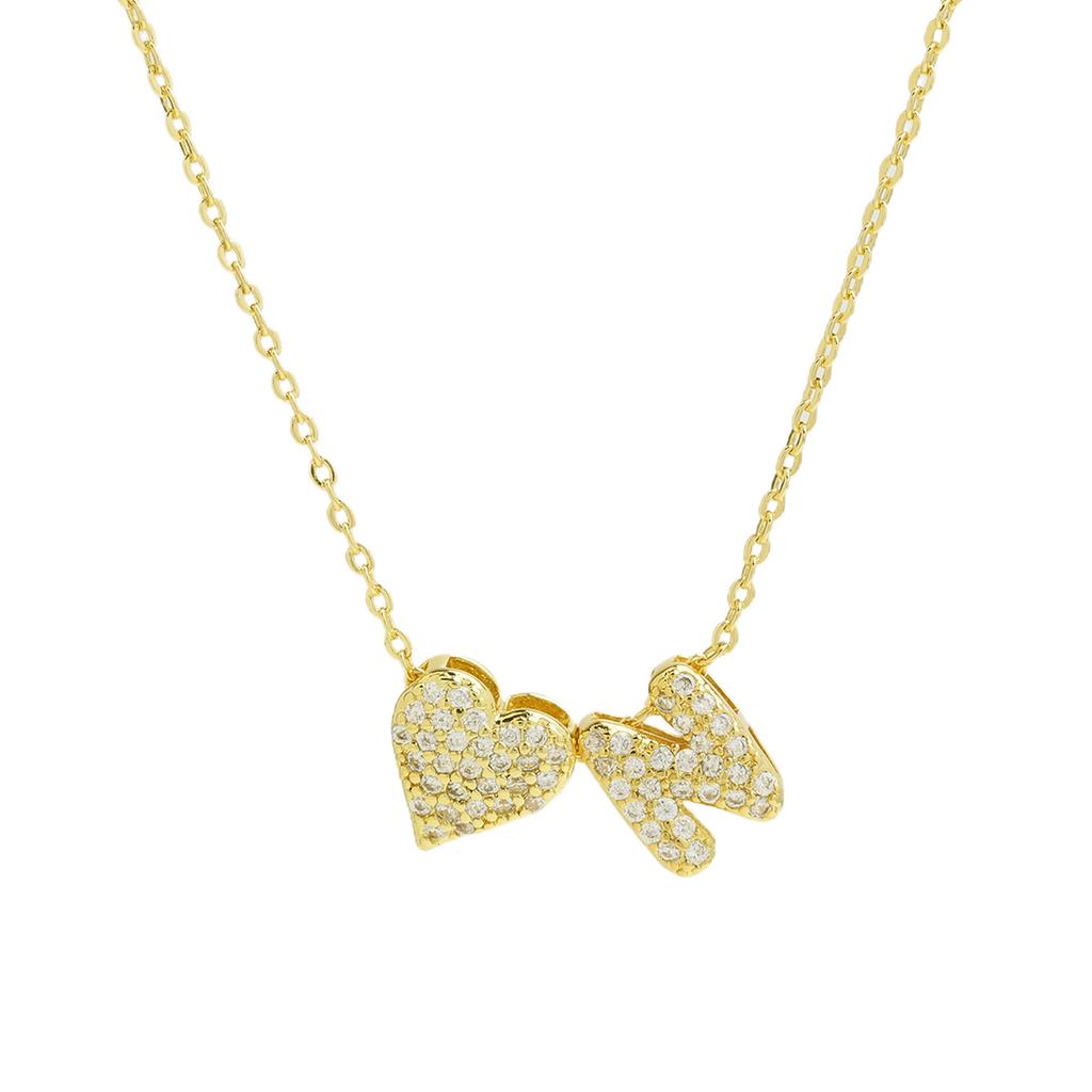 Fashion Small Bubble Initial Heart Letter Necklace 18K Gold Plated Link Chain Romantic Copper Heart Letter Pendant Necklace Gift