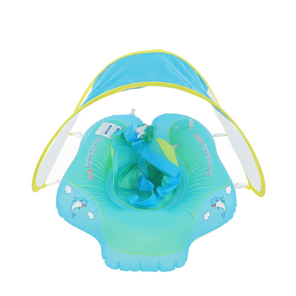 Baby Swim Ring Double Gasbag Rollover Protection Baby Pool Float Ring with Sun Protection Canopy