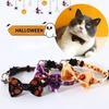 1× Halloween Cat Collar With Bow Tie Bell Pumpkin Skull Ghost Patterns Breakaway Safety Buckle Adjustable Kitten Pet Accessories
