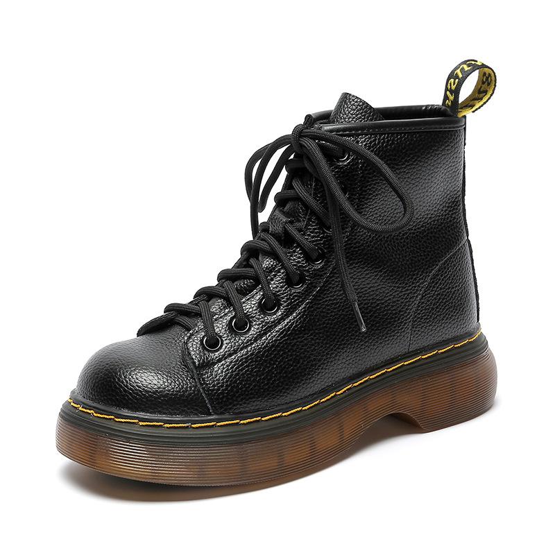 [Customization] Martin Boots Women's Thick-soled British Style Lychee Pattern Short Boots Increase In Height and Thinness, Leather Women's Shoes Incre