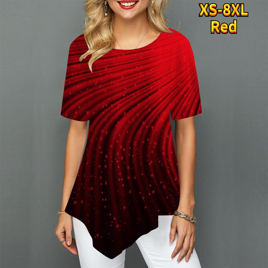 Damen Bedruckt Rundhals 3D Sternenhimmel Glänzend Kontraststreifen Trendy Luxuriös Spitzröcke Schwingend Kurzärmlig Damen S-8XL