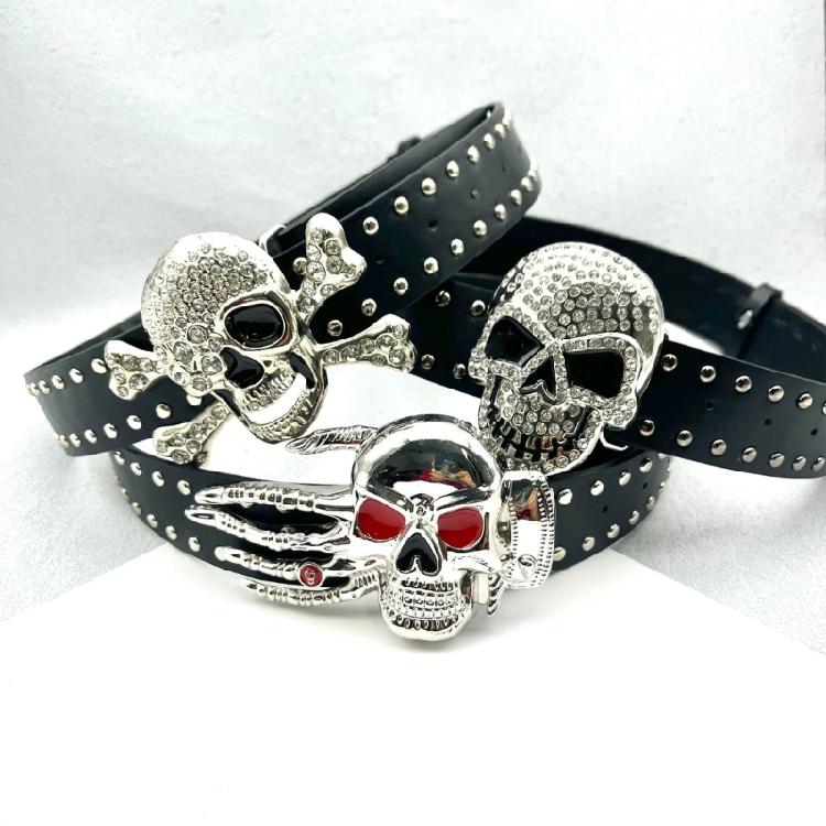 Girl Glittered Waist Belt Street Dance Jeans Belt Decorative Studded Skull Belt