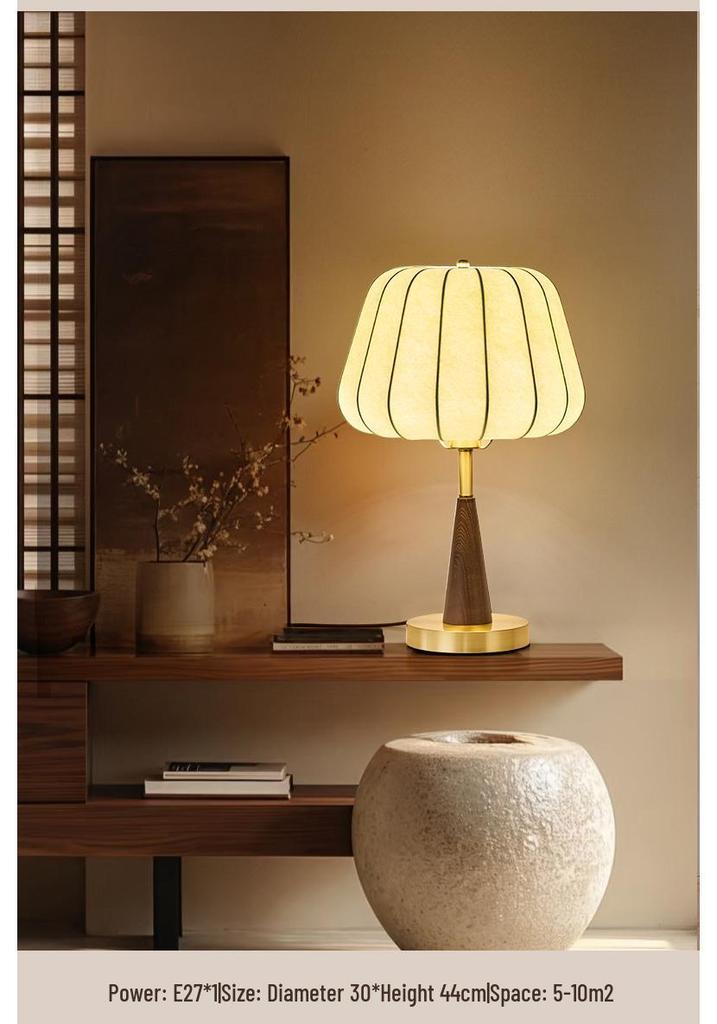 Elegant Zen All-Copper Fabric Desk Lamp for Bedroom Ambiance