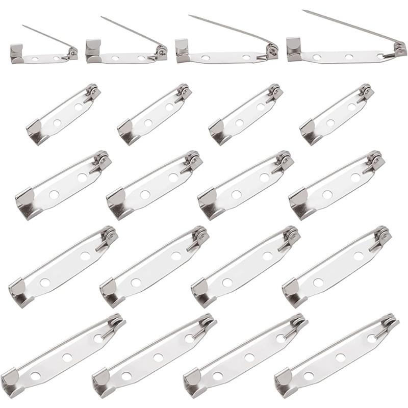 Brooch Pin Bases for Crafts, 300 Silver-Tone Iron Findings with Smooth Finishes and Pre-Drilled Holes for Thread or Craft Cement Attachment