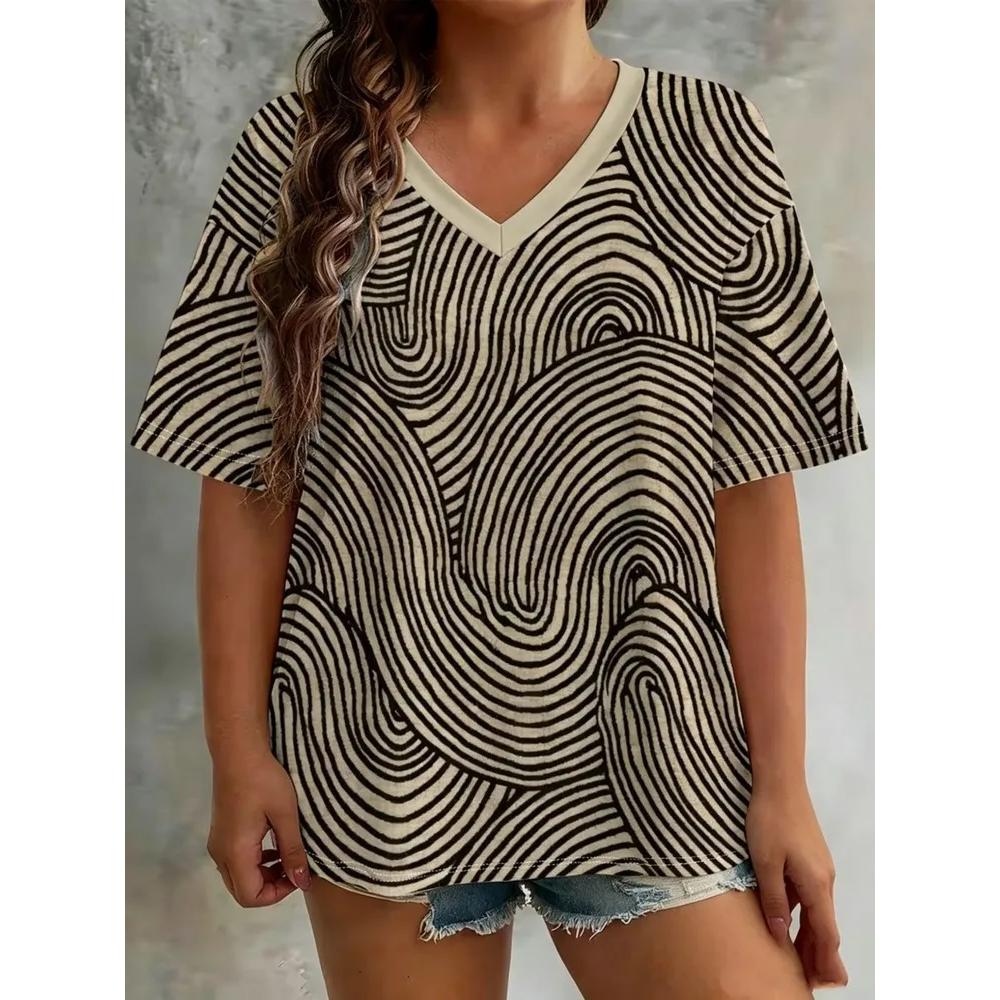 Daily Breathable V-neck Women's Top Versatile Short Sleeve Fashionable Loose T-Shirts Women’s
