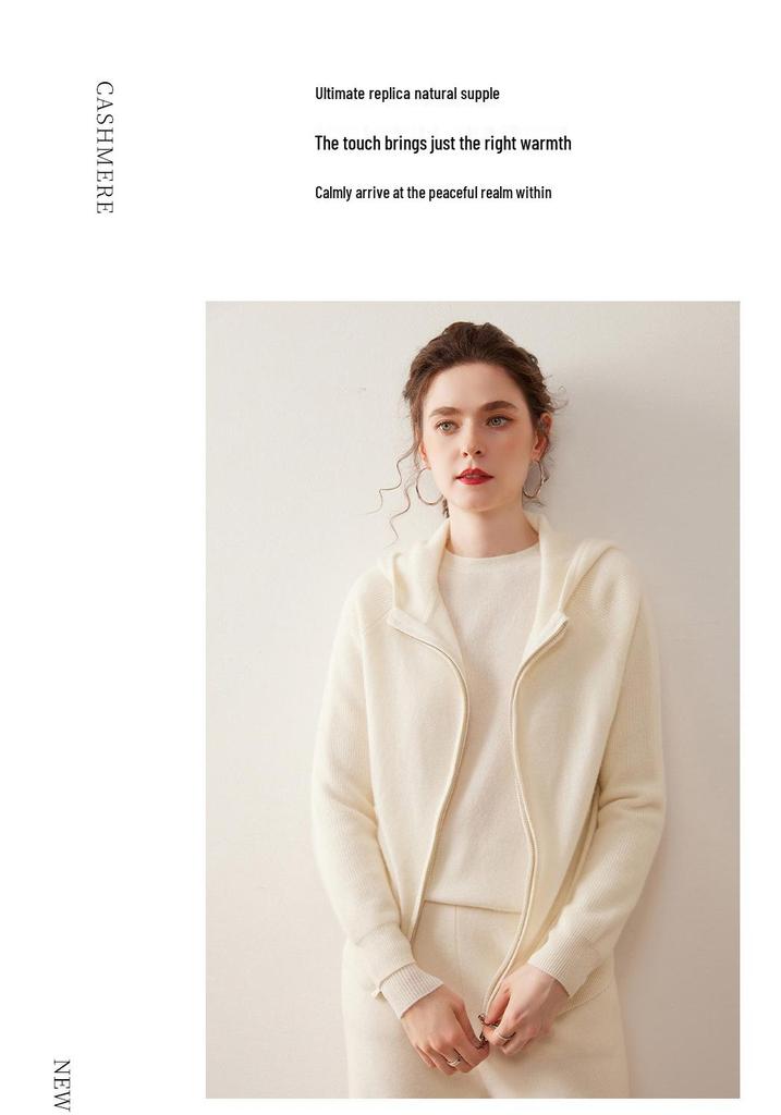 Women's Thickened Double Zipper Cashmere Cardigan - Solid Color, Loose Fit, Slimming Knit Hoodie for Autumn and Winter.