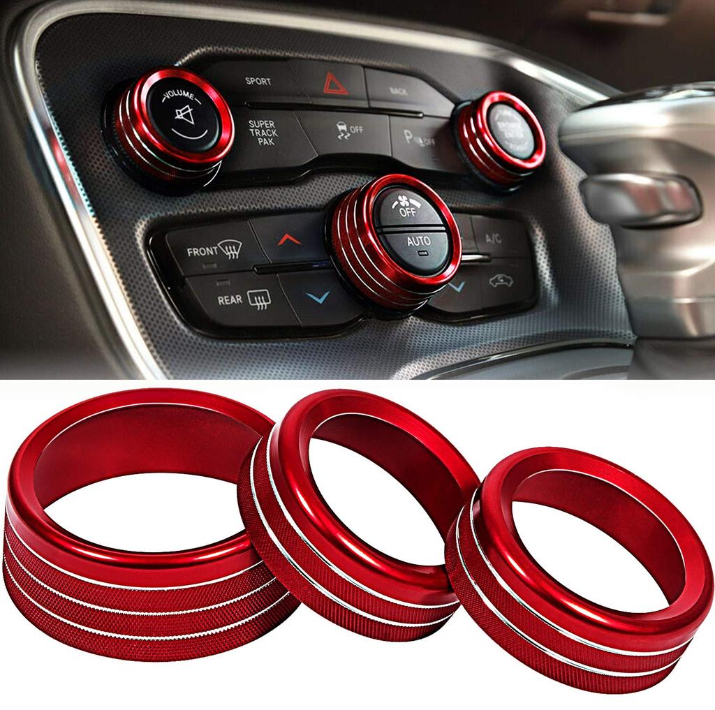 3 Pcs/set Decor  Trim  Rings  Set Air Conditioning Audio Knob Aluminum Alloy Decorative Ring For 15-20 Challenger