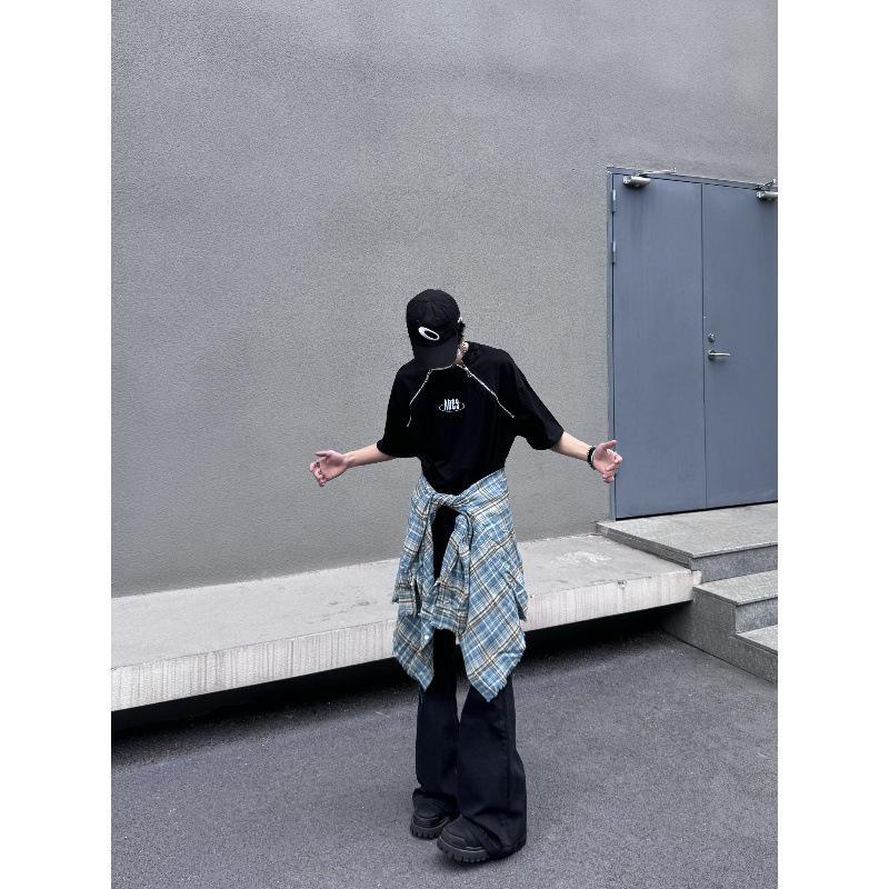 Blugi americani retro elastici flare pentru bărbați: Stil vintage high-street, loose fit, pantaloni de vară