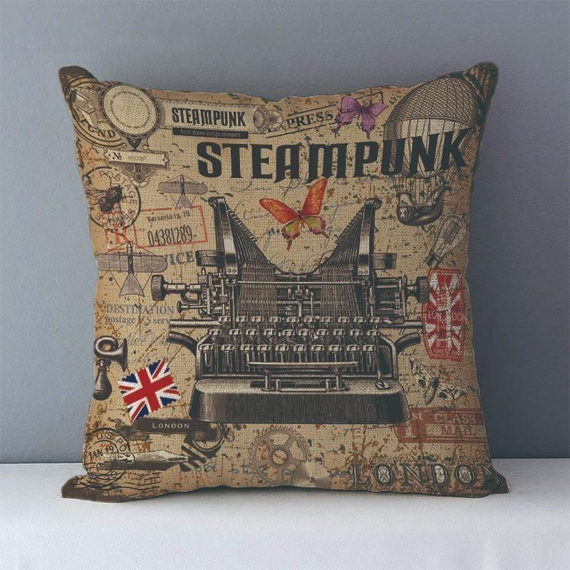 Short Plush Material Pillowcaseeuropean Style Vintage Steampunk Patterns Printed Cozy Couch Cushion Cover Home Decorative Pillow