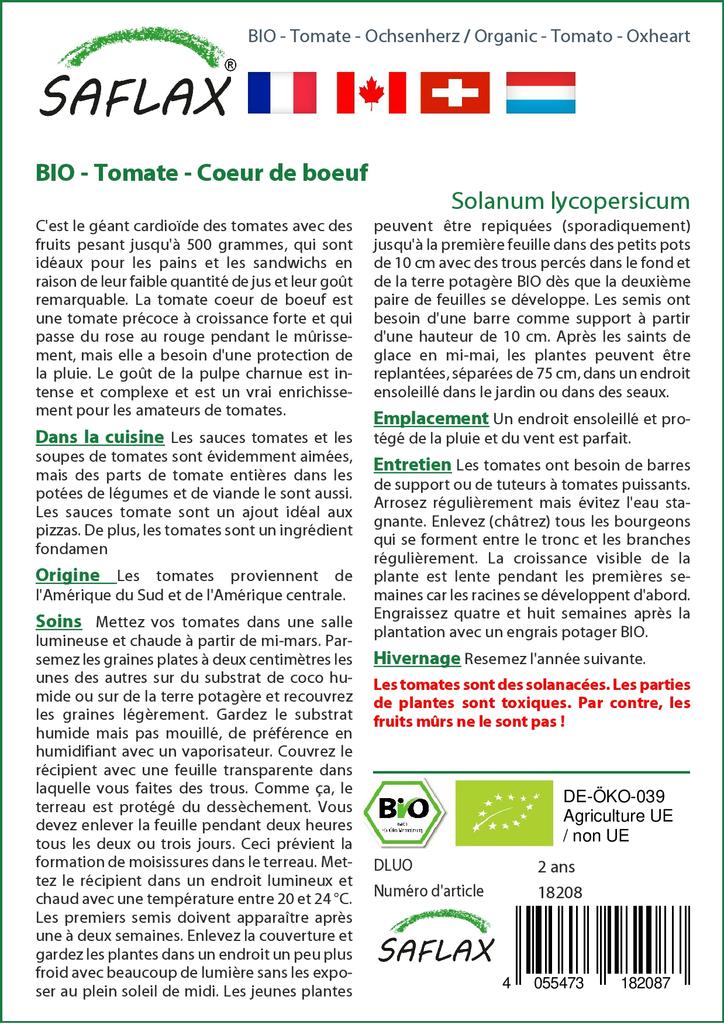 SAFLAX Garden In the Bag - Organic - Tomato - Oxheart - 10 Seeds - With Substrate In a Fitting Stand Up Bag - Solanum Lycopersicum