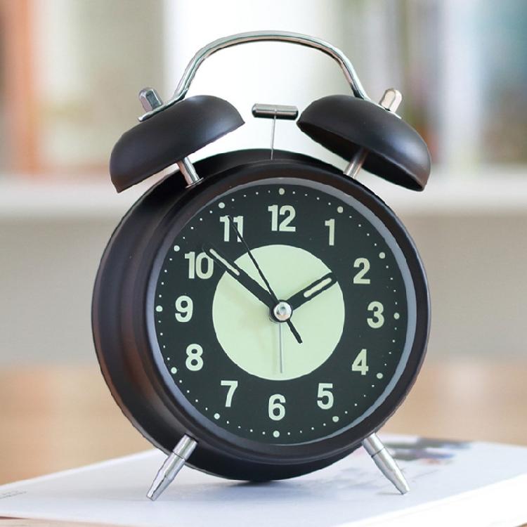 Heavy Sleepers Alarm Clock Green Fluorescent Display Quiet Mechanism Twin Bells Nightlight Included Bedroom Table Clock