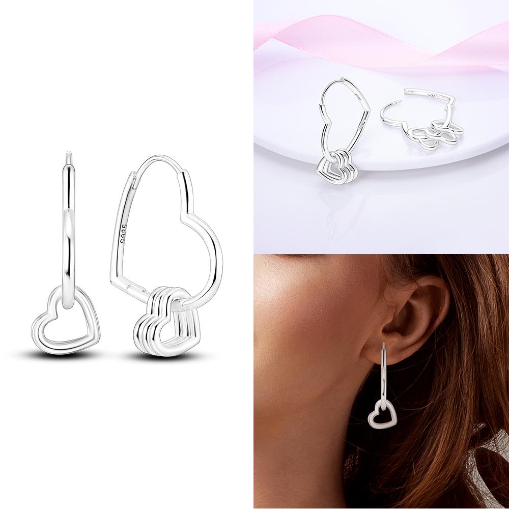 Hoop Earrings 925 Silver Certified Red Bow Heart Zircon Stud Earrings Lady's Anniversary Gift Luxury Jewelry