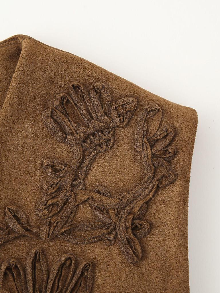 Vestă fără mâneci cu blocuri de culoare, broderie florală, față deschisă - Îmbrăcăminte exterioară retro de primăvară pentru femei