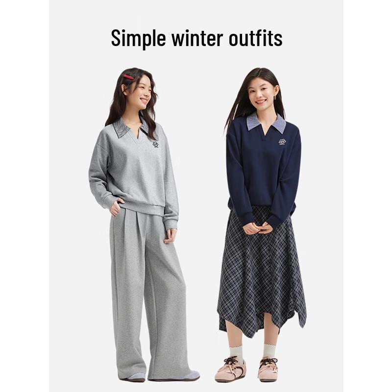 Hotwind Women's Faux Two-Piece Collar Sweatshirt