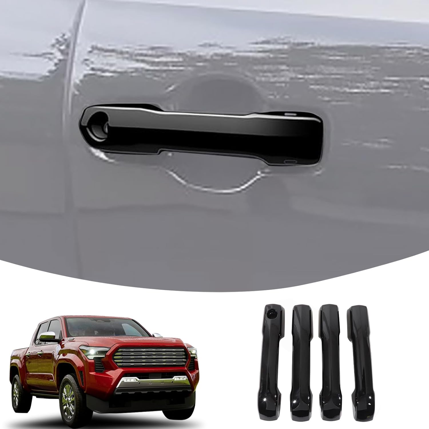 Lcojicep Car Exterior Door Handle Protector Trim Frame Cover Compatible with Tacoma 2024 2025, ABS Door Handle Cover,Car Door Handle Cover Frame Trim Piano Black