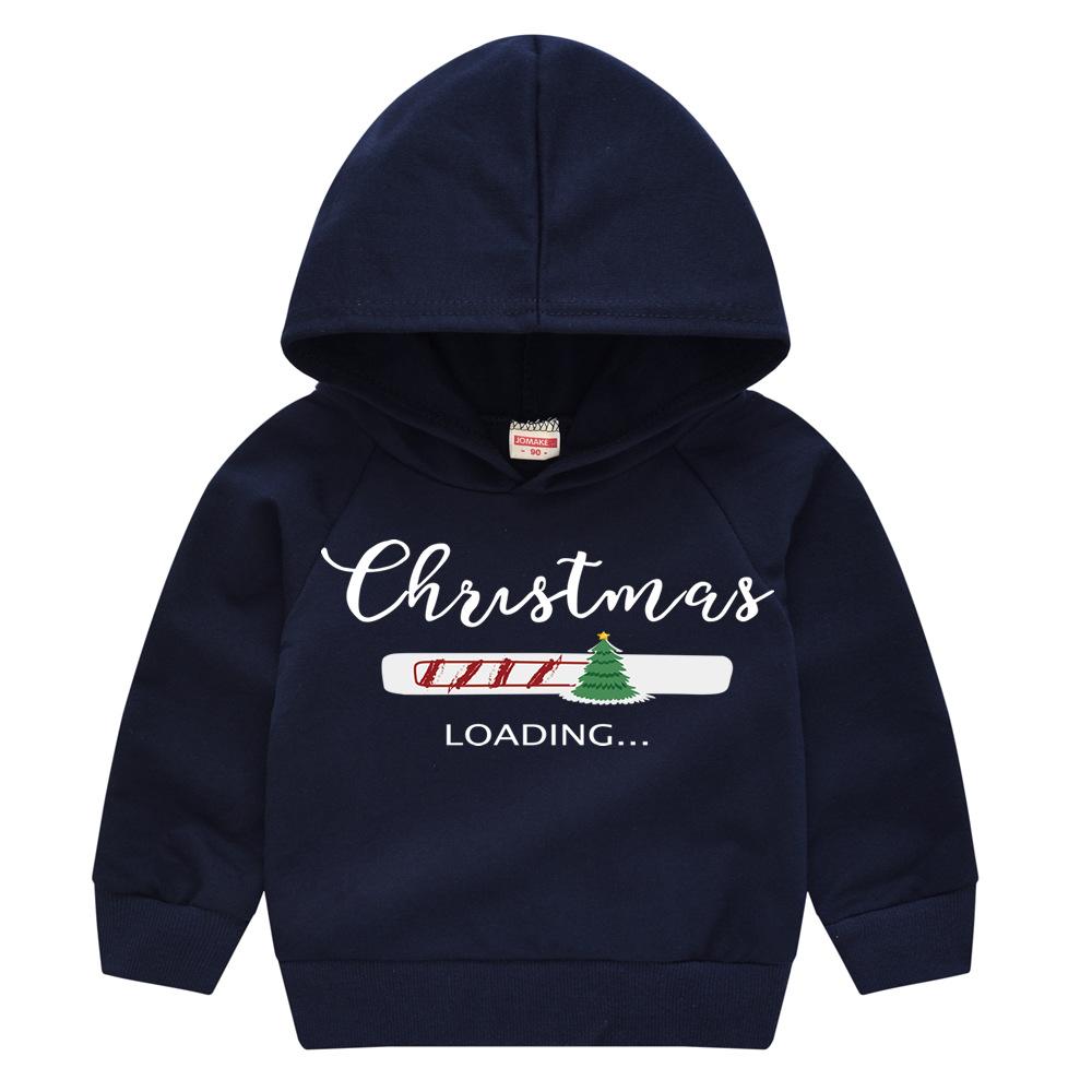 Christmas New Year Cartoon Spring and Fall Children's Printed Hooded Sweater Boys and Girls Casual Tops with Hoodie