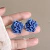 Red Blue Enamel Flower Stud Earrings for Women Korean Five Petals Crystal Flowered Lovely Cute Girls Ear Decoration
