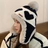New Women Cute Plush Winter Hat Love Print Pompoms Beanie Hats Lovely Ear Protection Cap For Girls