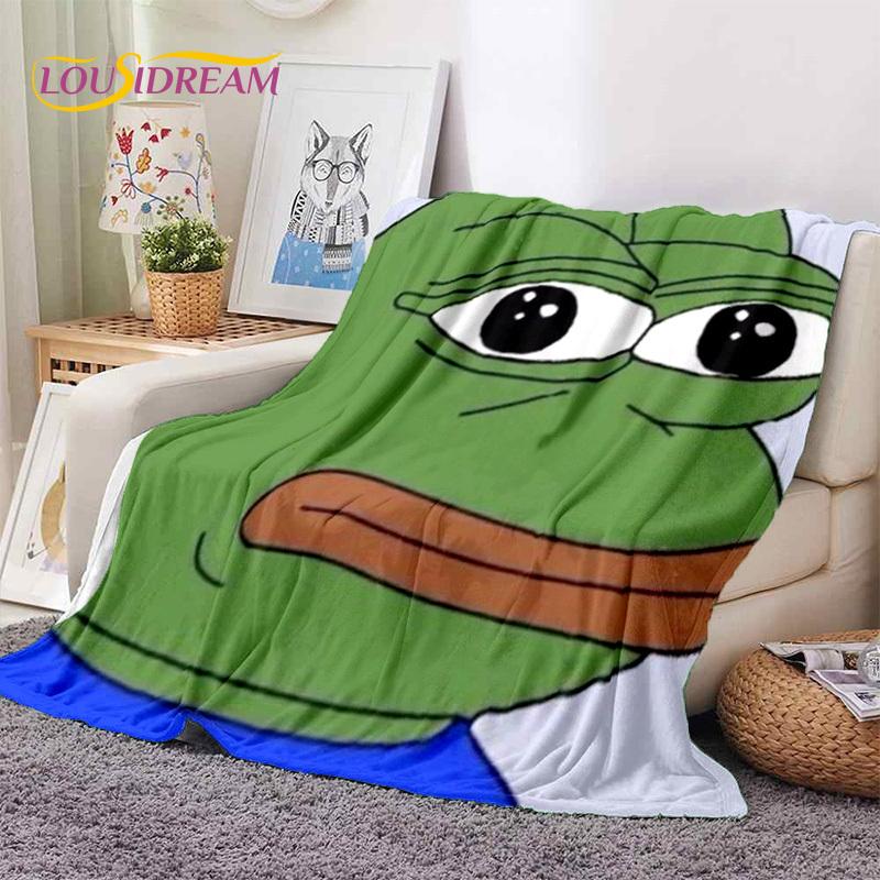 3D Cartoon Pepe Frosch Gesicht HD Weiche Flanelldecken, Überwurfdecke Bequeme Decke für Picknick Betten Sofa Haus Schlafzimmer Geschenke