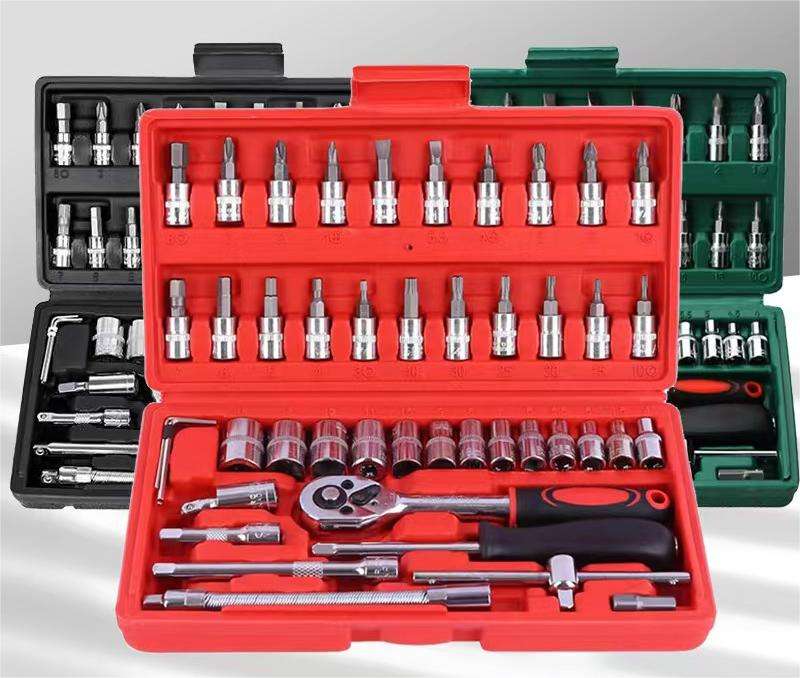 46-piece 1/4-inch Socket Ratchet Wrench Set with Metric Bit Extensions Hand Tool Set for Home Auto Repair