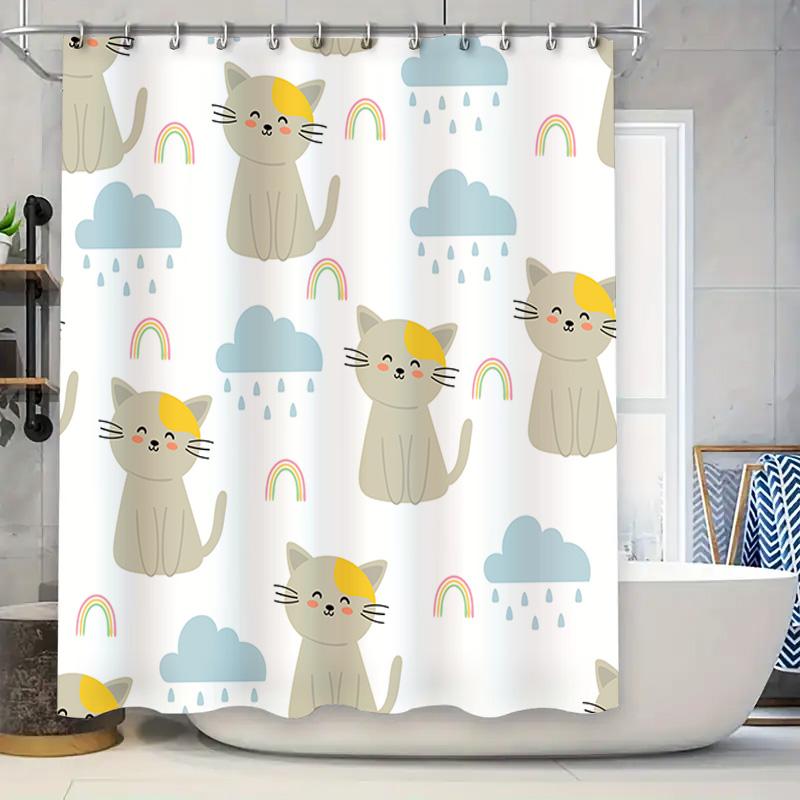 

Rainbow Cats Shower Curtain Cute Cartoon Printed Bathrooms Decor Happy Kitten Pattern Waterproof Fabric Available In Multiple Si W60H190(CM)-1 Pcs