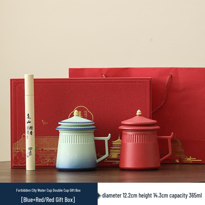 Palace Museum Ceramic Tea Mug with Lid: Elegant Business Souvenir Gift Box