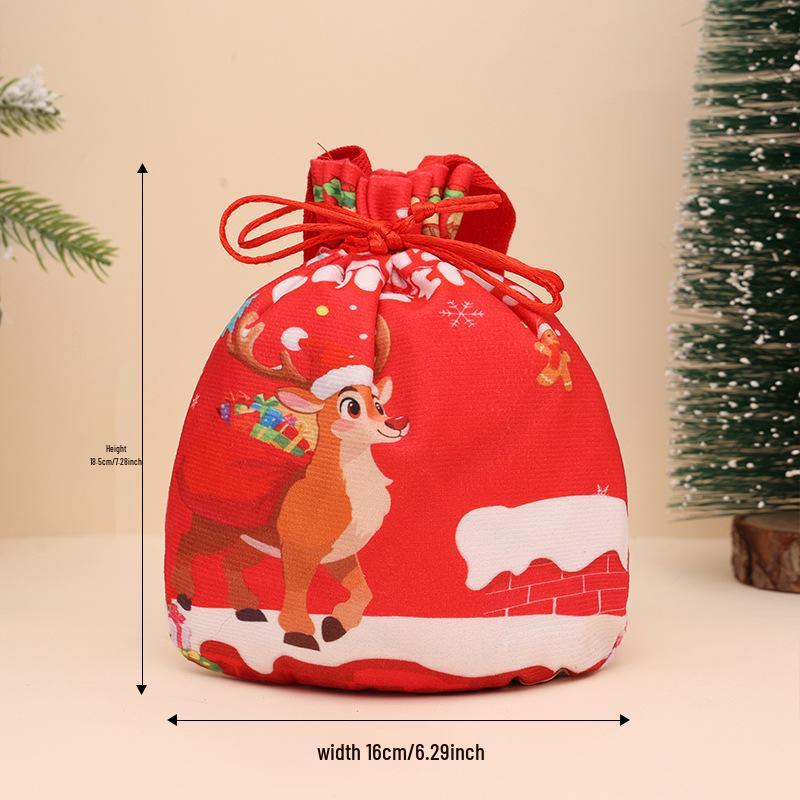 Christmas Apple Flannel Drawstring Gift Bag with Bowknot for Children's Candy