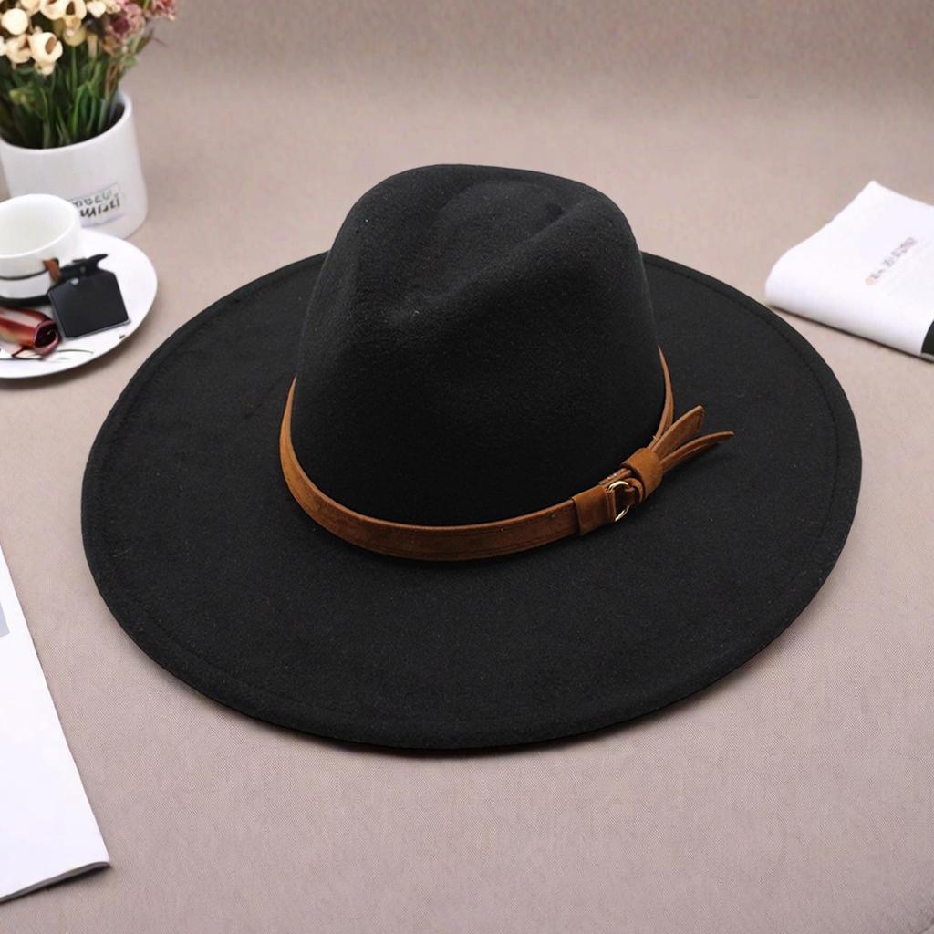 Dames Heren Fedorahat met Brede Rand Engelse Stijl Effen Kleur Met Riem Wol Hoed Vilt Jazz Hoed voor Feest Buiten Hoeden met Brede Rand