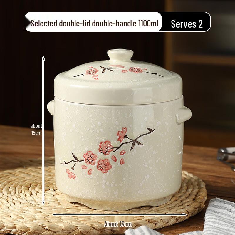 Zhaoran Ceramic Double Lid Stew Pot