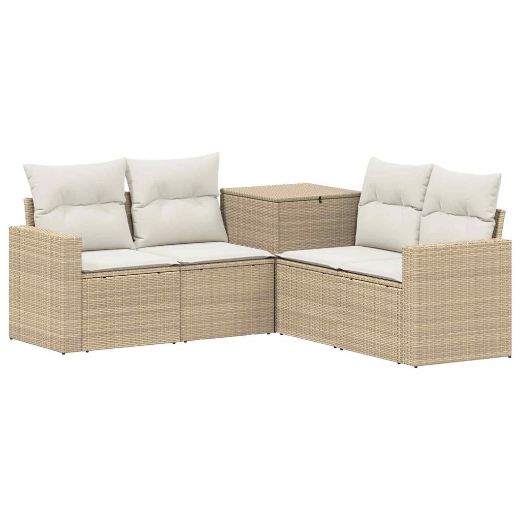 Sofa Set 5 Pcs Beige and Cream White Poly Rattan and Steel