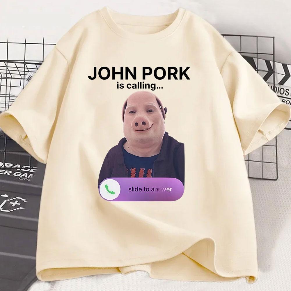 

John Pork Is Calling Phone TShirt Humor Funny Pig Graphic T Shirts Unisexs Women Clothing Cotton Short Sleeve Oversized Tshirts 4XL