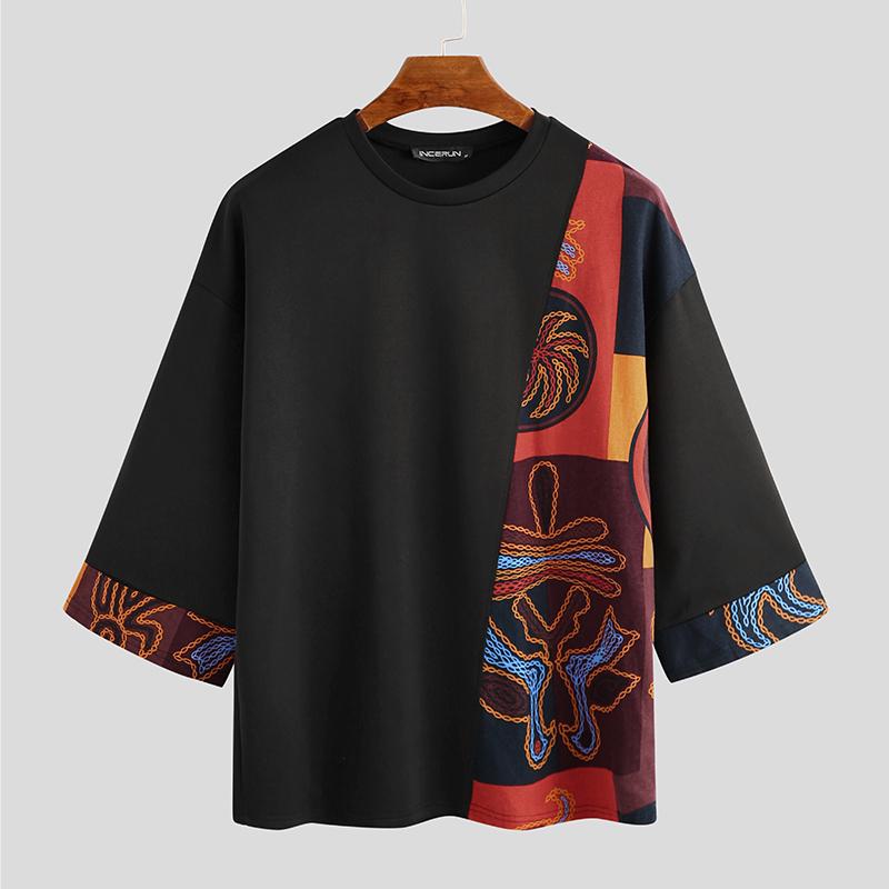 

INCERUN Мужская летняя футболка в стиле пэчворк M чёрный