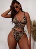 Women’s Leopard Print Tankini Bathing Suit Backless Bikini Swimsuit Two-Piece Drawstring Swimwear Set
