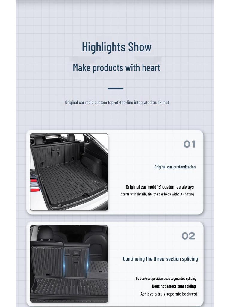 Tesla Model Y Trunk and Front TPE Mat Set - One-Piece Rear Tail Box Mat Accessory
