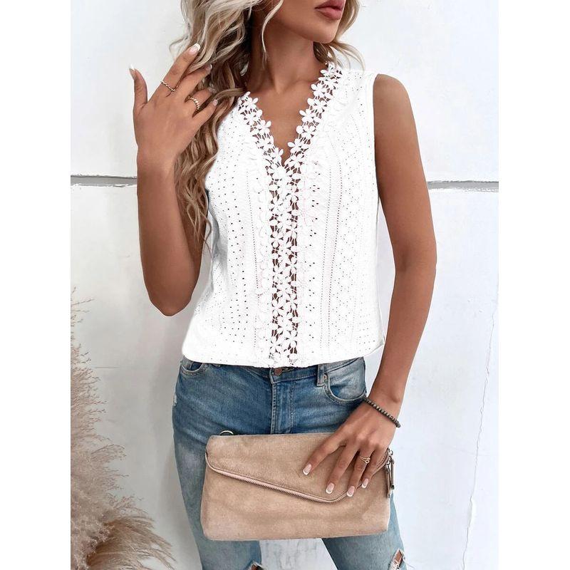 

2025 Сращивание Полый Кружевной Жилет Топ White M