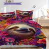 Sloth Pattern Bedding Quilt Set Quilt Cover Pillowcase Home Decoration Birthday Gift (1 * Duvet Cover + 2 * Pillowcase, Without Core)