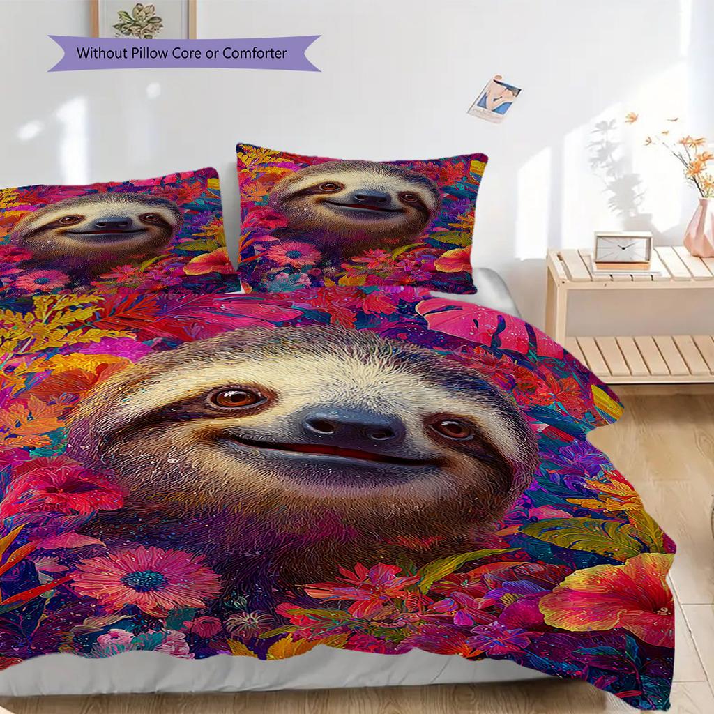 Sloth Pattern Bedding Quilt Set Quilt Cover Pillowcase Home Decoration Birthday Gift (1 * Duvet Cover + 2 * Pillowcase, Without Core)