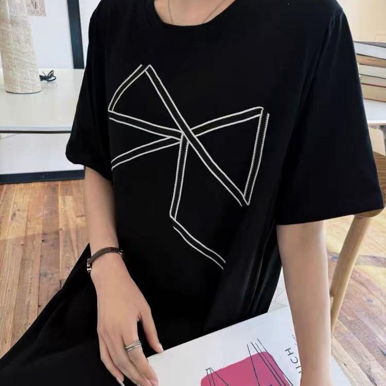 2026 Korean High-end Printed T-shirt Skirt Women's Summer Plus Long Over-knee Loose and Thin Lazy Dress Long Dress