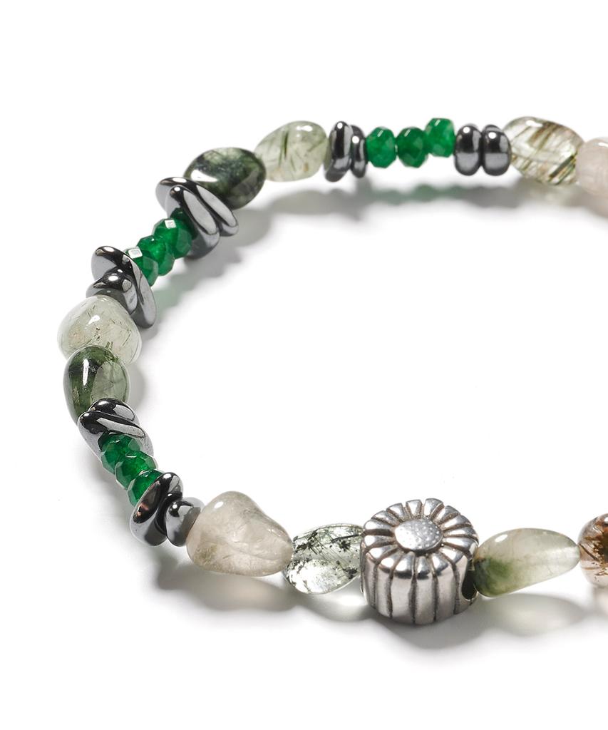 Polalita Sunflower Green Asymmetrical Stone Mix Bracelet (Plt-Br-024_Gn)